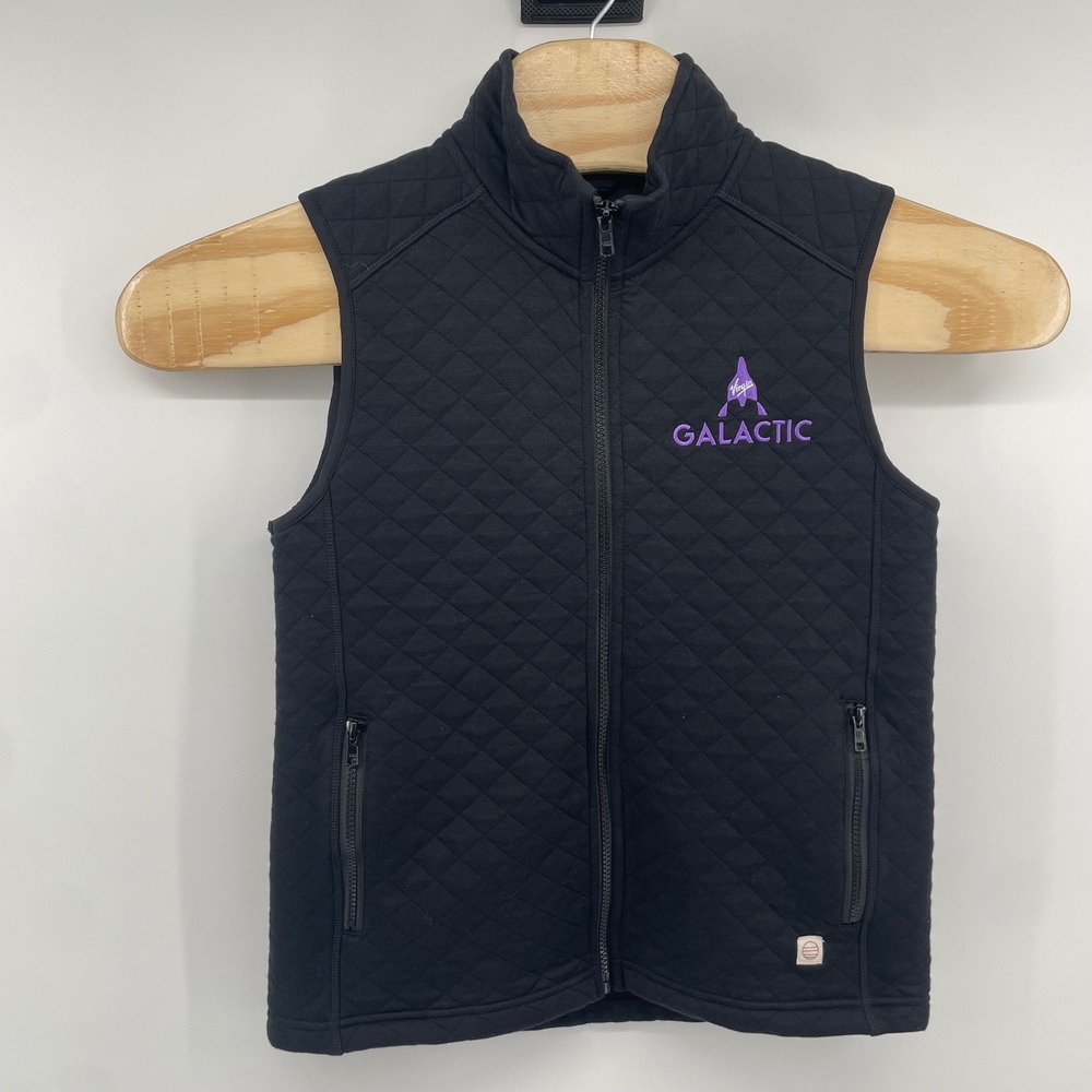 Marine Layer Quilted Vest Women Medium Black Virgin Galactic Purple Logo Zip Up